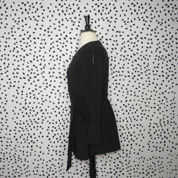 Eloquii Black Split Long Sleeve Tie Belt Wrap Top - Picture 6 of 12